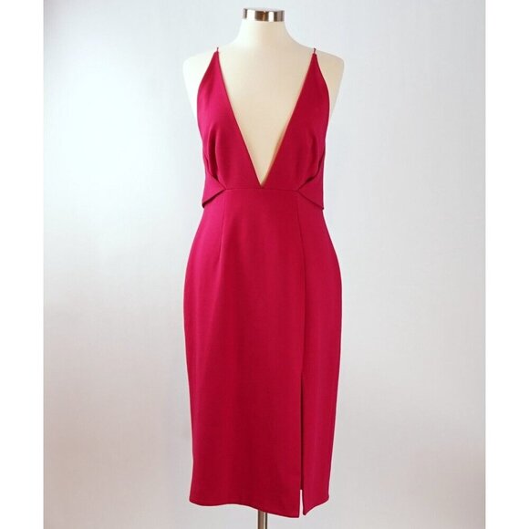 Nicholas Fuchsia Deep V Midi Dress - Size 8 - EUC - Picture 2 of 11